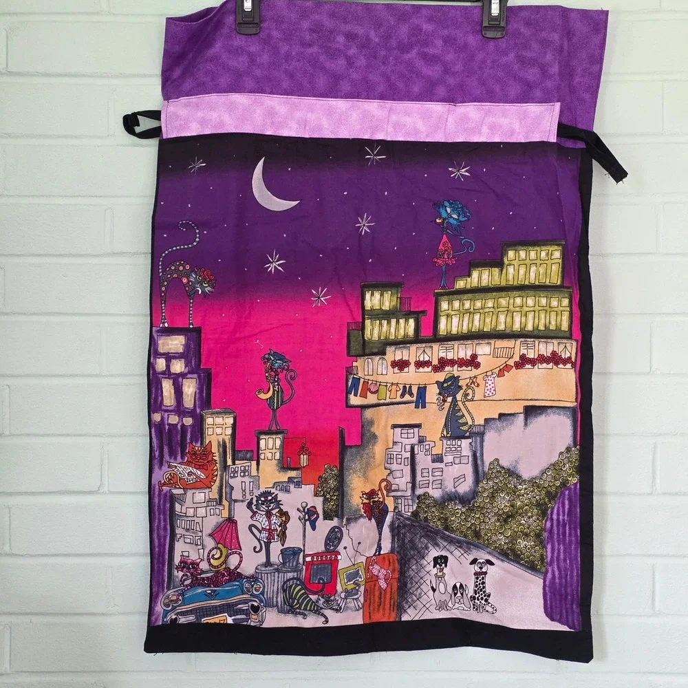 Handmade Cool Cats City Rooftop Novelty Print Laundry Storage Bag   whimsical